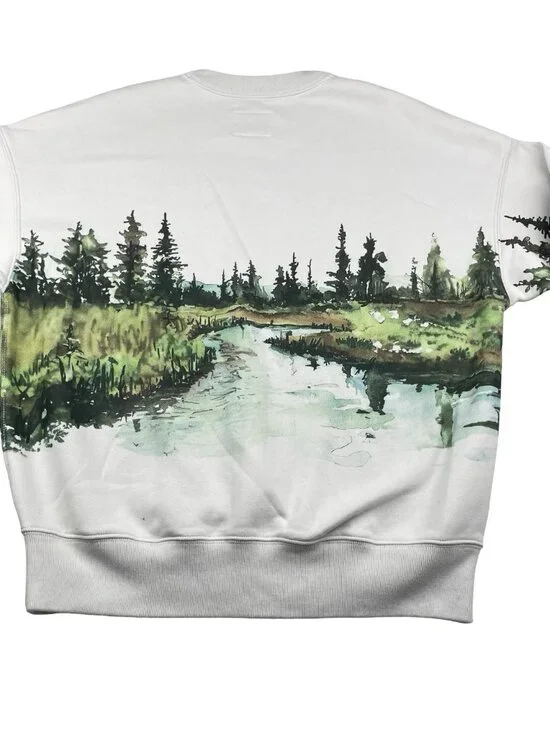 Abercrombie & Fitch Men’s Soft Fleece Horse Scene Pullover Sweatshirt Beige • XS - Picture 2 of 8